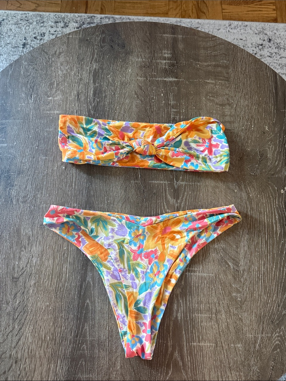 Stone Fox Swim Multicolor Floral Bandeau Bikini, Size XS